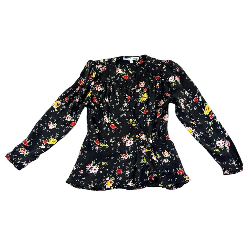 Veronica Beard Kiona Black Floral Silk Blouse Womens Size 6